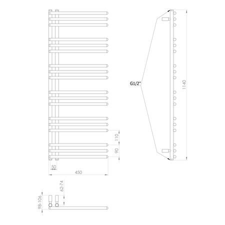 POSEIDON grzejnik łazienkowy 450x1140mm, czarny mat