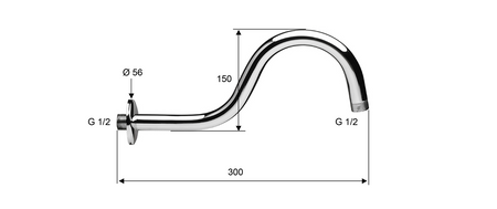 Ramię prysznicowe okrągły kształt S, 300mm, chrom