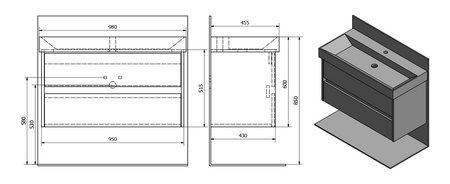 NIRONA szafka umywalkowa 95x51,5x43cm, dąb Mocca