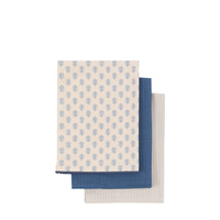 Fleur Floral Stamp Tea Towel Blue 3pk 500x700mm