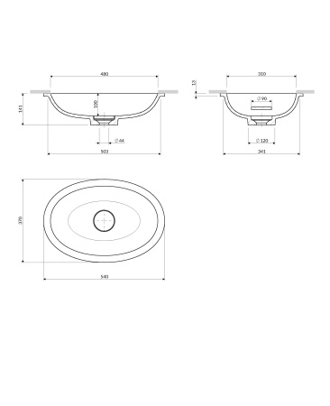 SHELL M+ umywalka podblatowa, 48 x 31 cm, ash grey mat