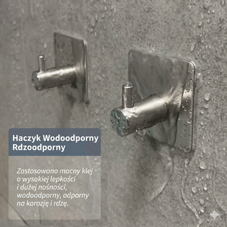 Uchwyt haczyk wieszak wodoodporny, samoprzylepny, stal nierdzewna, chrom