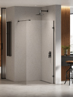 NZ4 Kabina prysznicowa EVENTA BLACK CHROME WALK-IN U 60x200 szkło czyste 8mm Active Shield 2.0