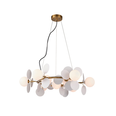 Lampa wisząca CHIC-9, 75 cm - złoty żyrandol z białymi kulami