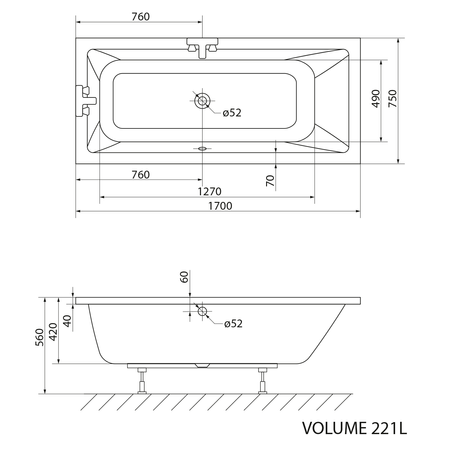 NISA wanna prostokątna 170x75x42cm, biały
