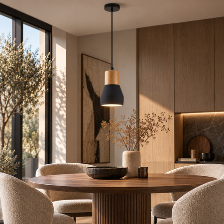Lampa wisząca CONCRETE 12 cm- czarny beton, drewno