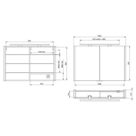 LUCIE szafka z lustrem z oświetleniem LED, 106x70x17cm, biała