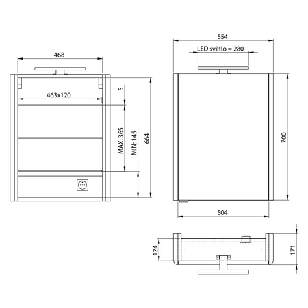 LUCIE szafka z lustrem z oświetleniem LED, 55x70x17cm, biała