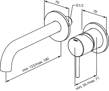 Silhouet Zestaw elementów 180 mm zewnętrznych z wylewką podtynkowej baterii umywalkowej