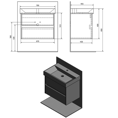 NIRONA szafka umywalkowa 67x51,5x43cm, biały