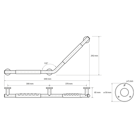 Uchwyt 135° powłoką antypoślizgową, PRAWO, stal nierdzewna polerowana