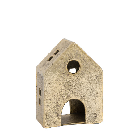 House Tealight Holder Antique Gold 130x70x185mm