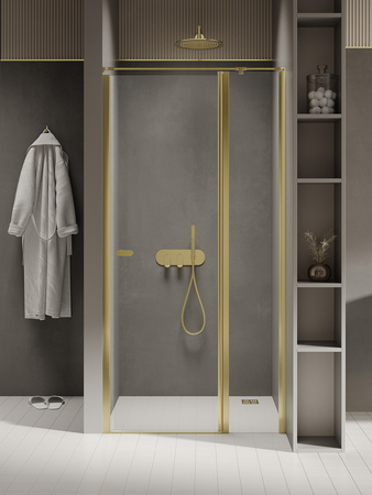 NZ2 Drzwi wnękowe NEW SOLEO LIGHT GOLD 1D U 80x195 szkło czyste 6mm Active Shield 2.0 - z elementem stałym - wsp. równoległy