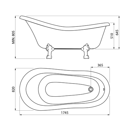 RETRO wanna wolnostojąca 174,5x82x80,5cm, biała