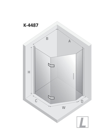 Kabina NESTA GOLD BRUSHED 1D pięciokątna lewa Drzwi L 100x80x200 czyste 6mm Active Shield 2.0