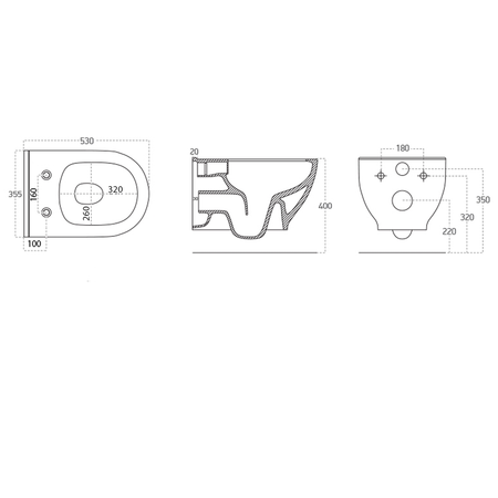 BRILLA WC wiszące, Rimless, 36,5x53cm, czarny mat