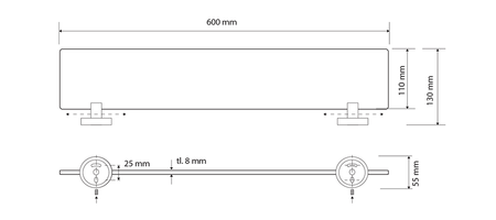 X-ROUND BLACK szklana półka 600mm, czarny mat