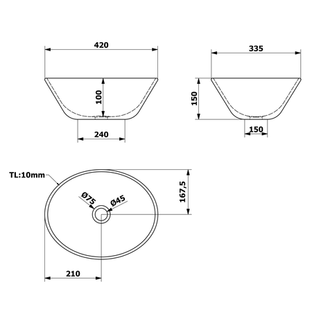 Umywalka ceramiczna nablatowa 42x34cm, biały