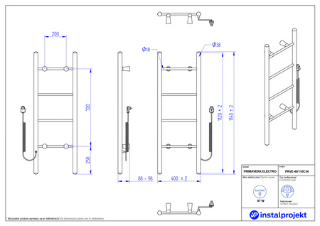 Instal Projekt Primavera Electro Grzejnik elektryczny  40x110 cm biały mat/white mat PRVE-40/110C34