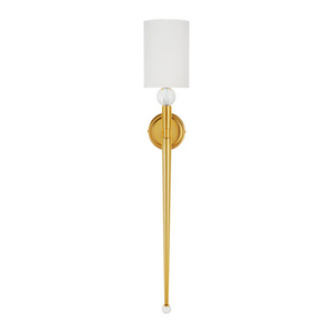Lampa ścienna DAMA 92 cm-  złoty kinkiet z białym abażurem