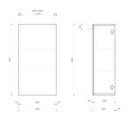 ESPACE szafka 50x94x32cm, 1 drzwi, lewa/prawa, dąb srebrny