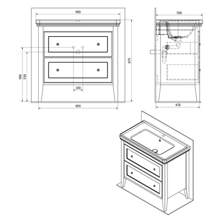 CROSS szafka umywalkowa 85x81x47cm, 2 szuflady, starobiała