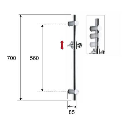 Drążek prysznicowy, przesuwny uchwyt, 700 mm, biały mat