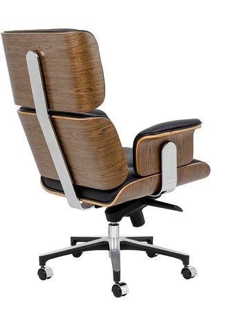 Fotel biurowy LOUNGE BUSINESS czarny - sklejka orzech, skóra naturalna, stal polerowana