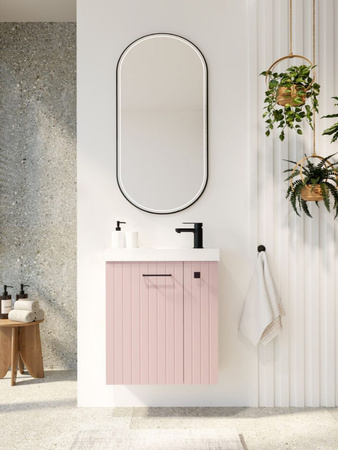 Szafka łazienkowa wisząca z umywalką 55 cm rose mat uchwyt czarny mat NOOK 010-SU55-12+TR41366