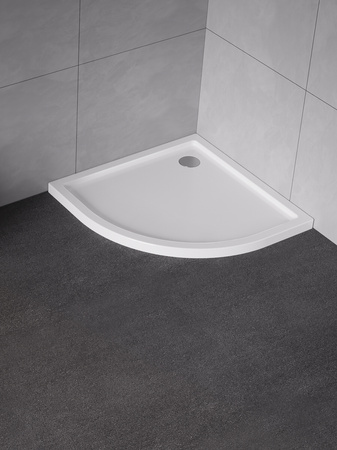 Brodzik NEW CANTARE półokrągły R55 90x90x4,5 gł. 2,5 cm, o90 (obudowa zintegrowana,  podstawa posadzka)