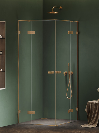 Kabina prysznicowa OXIA GOLD BRUSHED 2D kwadratowa 80x80x200 szkło czyste 8mm Active Shield 2.0