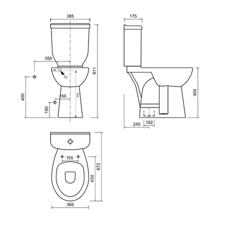 HANDICAP kompakt WC wysoki 36,3x67,2cm, odpływ pionowy