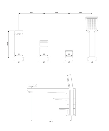 PARMA bateria wannowa 4-otworowa, chrom połysk