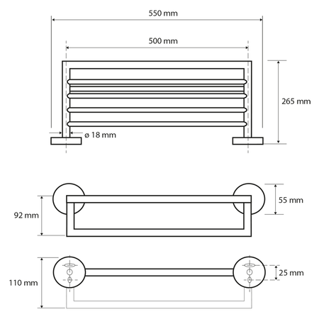 X-ROUND BLACK półka na ręczniki z relingiem 500mm, czarny mat