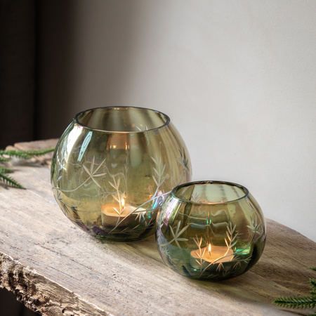 Floral Etched Iridescent Tealight Holder Small