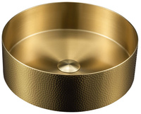 AURUM umywalka nablatowa ze stali nierdzewnej, średnica 38cm, z odpływem, metal tłoczony, złoty mat