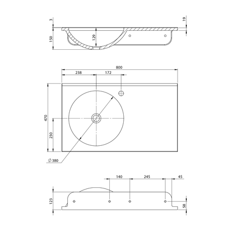 JUNO umywalka kompozytowa 80x47cm, biała, lewa