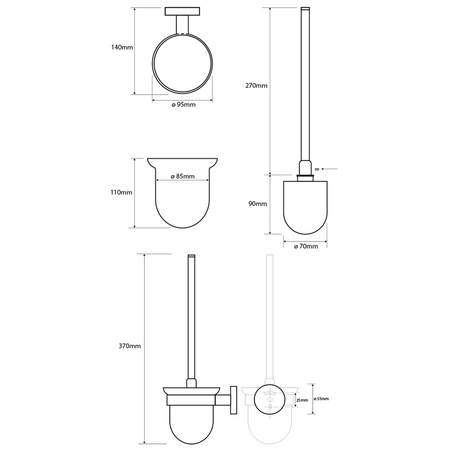X-ROUND wisząca szczotka do WC, szkło mleczne, chrom