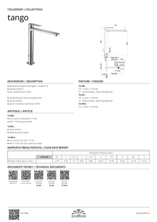 Bateria umywalkowa wysoka (clickclack)-Paffoni/kolekcja Tango