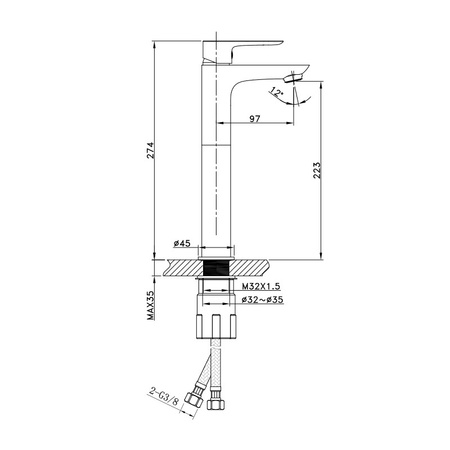 Bateria umywalkowa wysoka Spark Brushed Gold