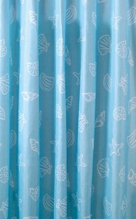 Zasłonka prysznicowa 180x200cm, polyester, niebieska, muszle