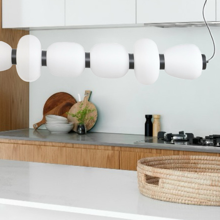 Lampa wisząca BRILLA-6, 125 cm - LED, czarny stelaż, nieregularne białe kule