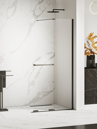 Kabina prysznicowa SMART BLACK 1D walk-in U 80x200 szkło czyste 8mm Active Shield 2.0 - WSPORNIK SKOŚNY - WIESZAK