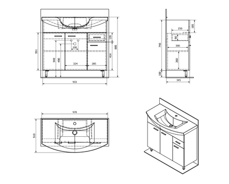ZOJA szafka umywalkowa 93x74x34cm, biała