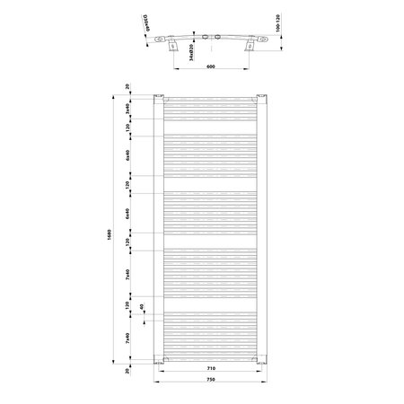 ORBIT grzejnik z podłączeniem bocznym 750x1680 mm, biały
