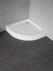 Brodzik DOMIO kompaktowy półokrągły R55 80x80x16, gł. 4 cm, fi 52 (obudowa zintegrowana, podstawa stelaż)