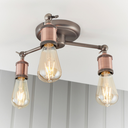 Lampa sufitowa Hal – 3-punktowa, postarzana miedź / postarzana cynowa, 35,5 × 50 × 13 cm