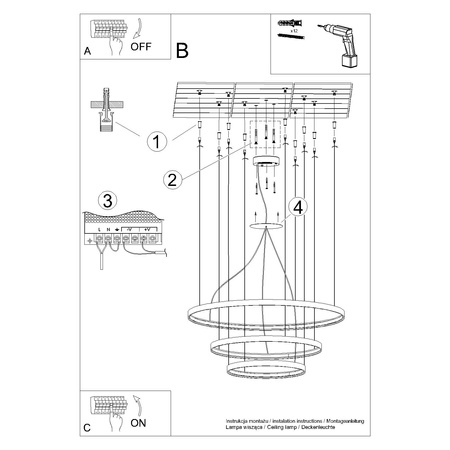 Żyrandol RIO 3 55/78/110 złoty LED 3000K