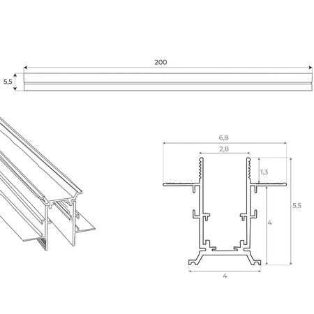 Maxlight MT0007 Szyna Magnetyczna Podtynkowa 2m Czarna