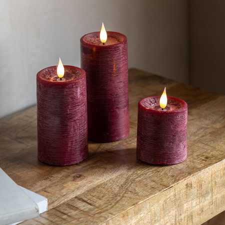 LED 1 Wick Candle Oxblood 3pk 70x70x150mm